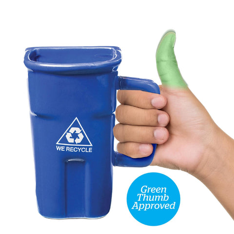 BigMouth Inc Recycle Bin mug side view showing 12-ounce capacity for generous pours.