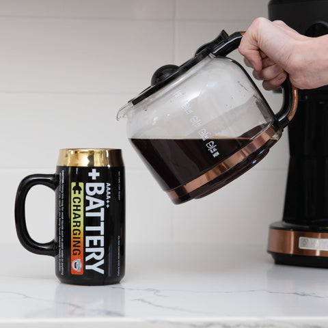 BigMouth Inc super charged mug showcases battery shape for playful coffee moments at home.