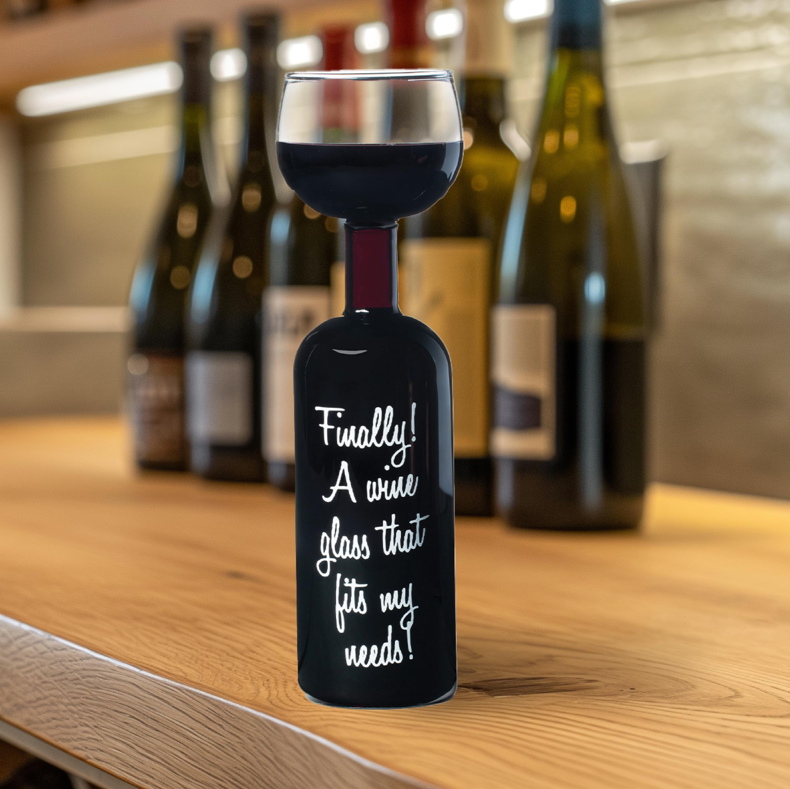 BigMouth Inc Ultimate Wine Bottle Glass dimensions highlight tall, wide form ideal for novelty gifting
