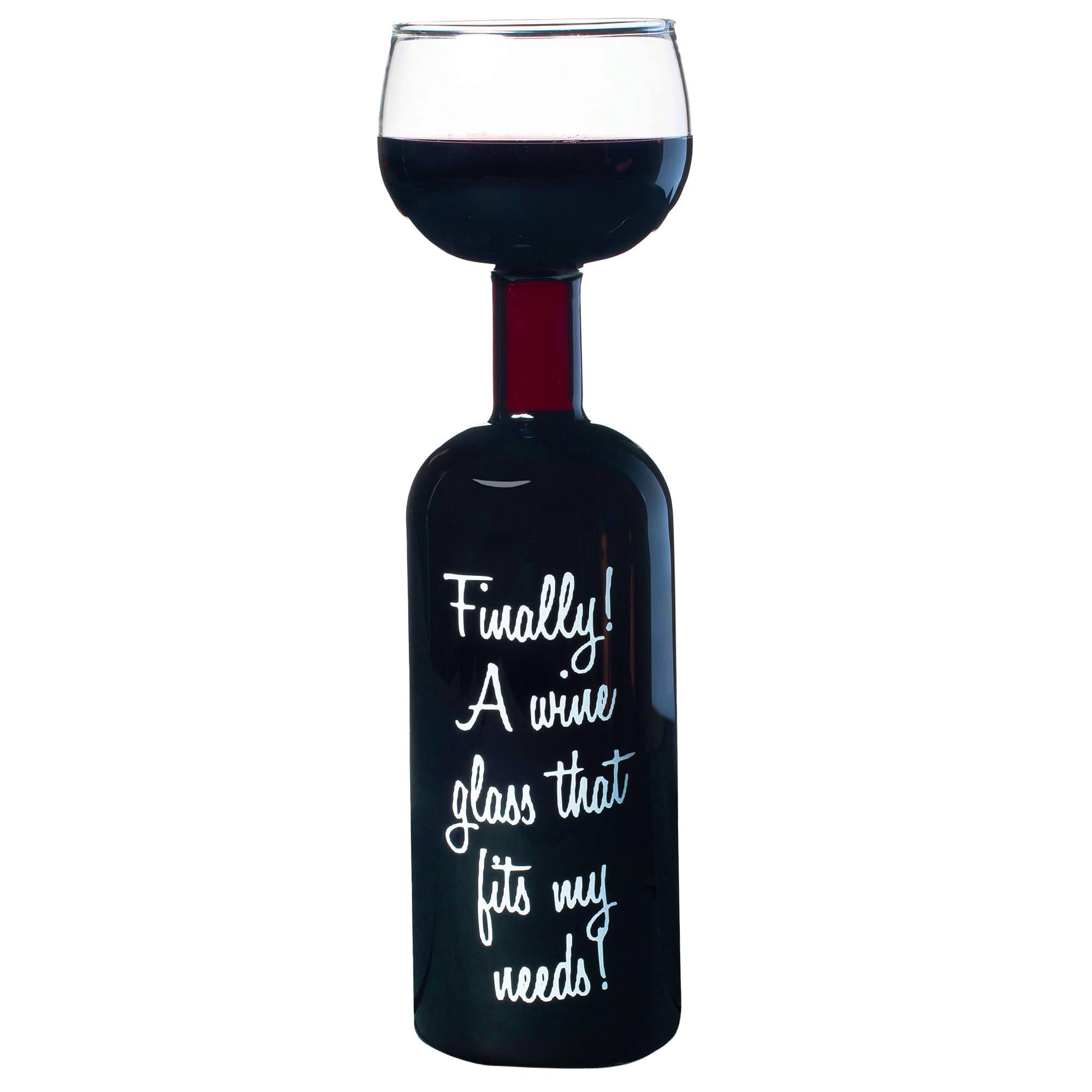 BigMouth Inc Ultimate Wine Bottle Glass front view showing full-bottle capacity and playful design