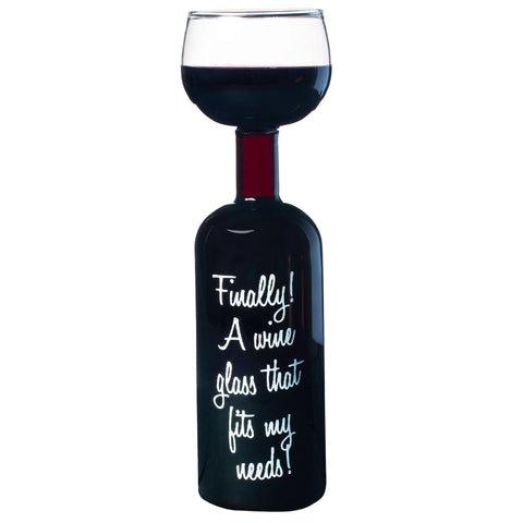 BigMouth Inc Ultimate Wine Bottle Glass front view showing full-bottle capacity and playful design