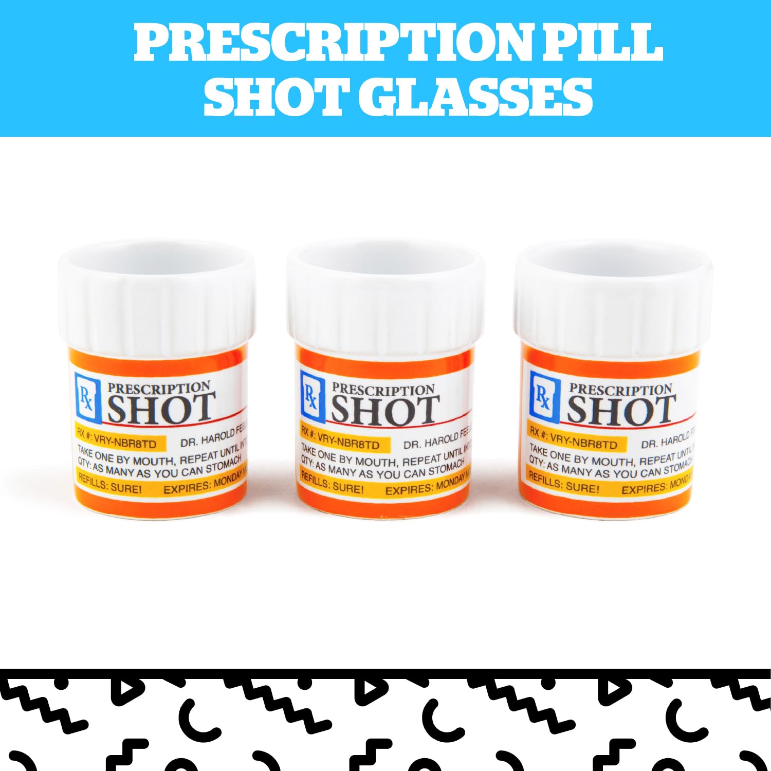 Close-up of durable ceramic pill-bottle shot glass for fun gatherings.