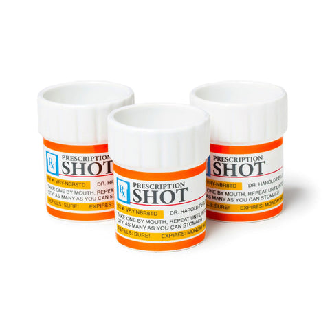 BigMouth Inc prescription pill bottle shot glasses 3-pack for playful party toasts.
