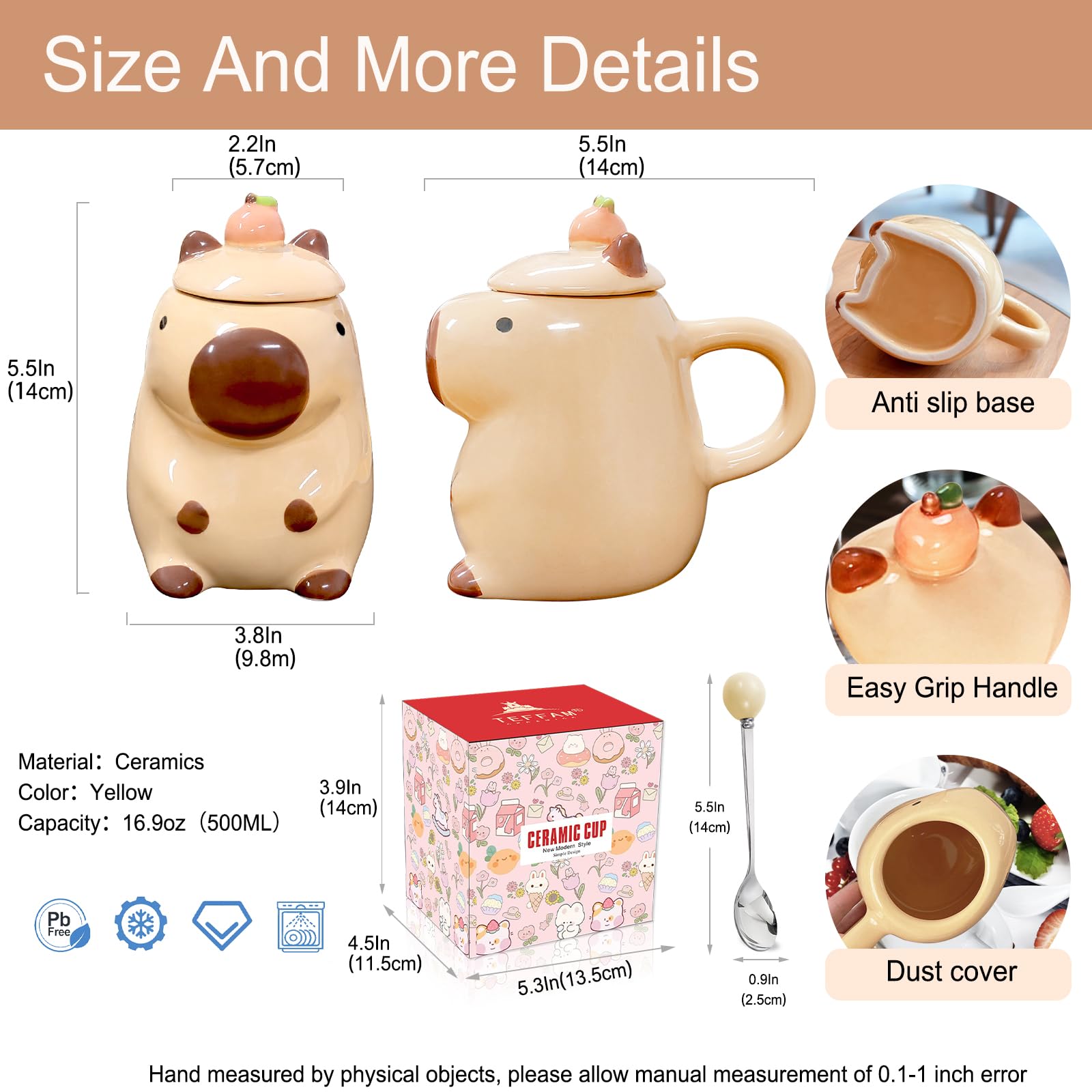 BigNoseDeer Capybara ceramic mug, 500ml capacity for generous servings.
