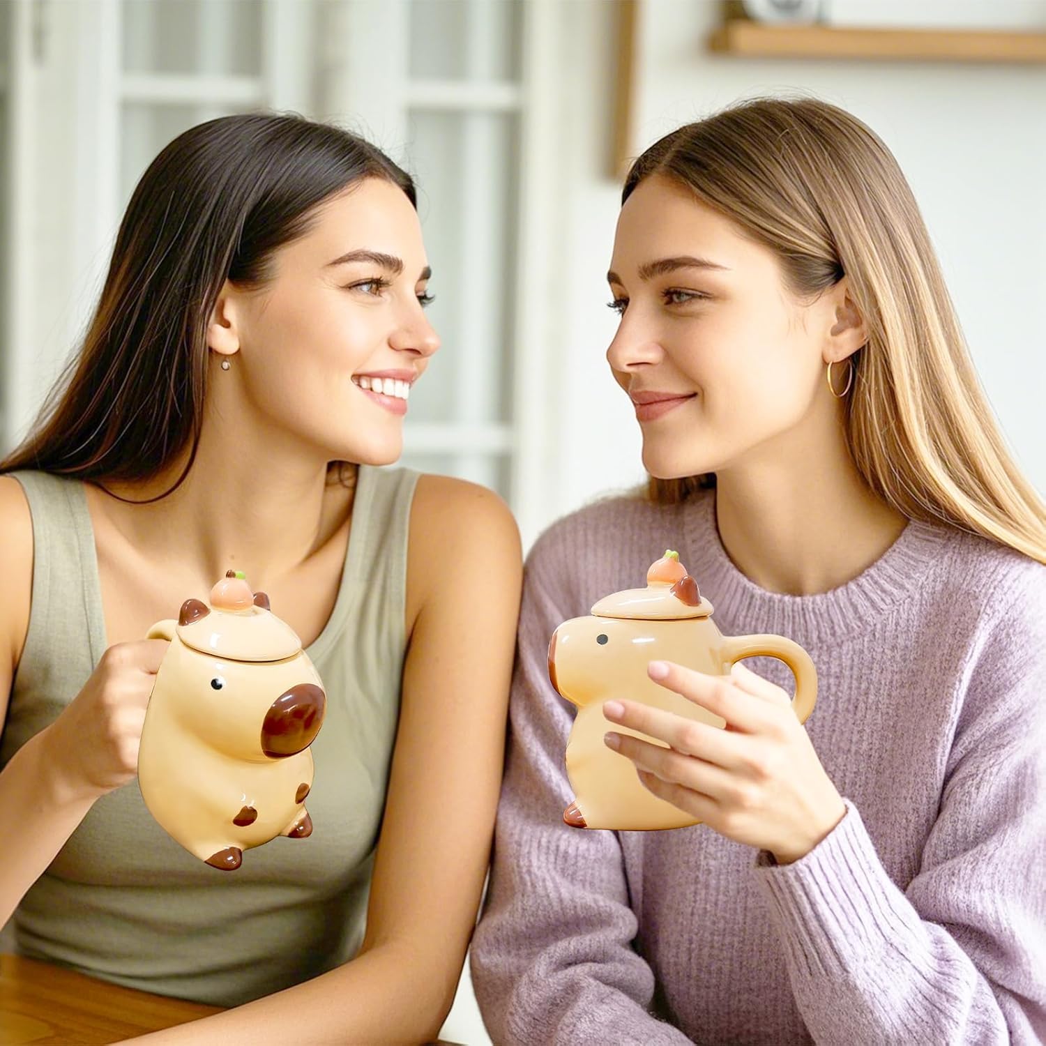 BigNoseDeer Capybara mug with ears on top, playful accent for coffee moments.