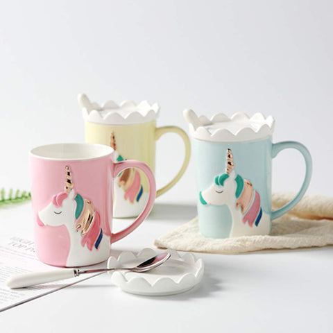 BigNoseDeer pink unicorn mug with lid for spill prevention
