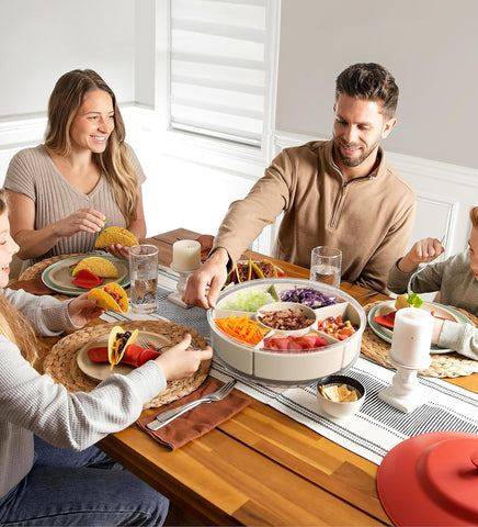 BigPonPon six-compartment-snackle-tray keeps fruits and snacks neatly separated