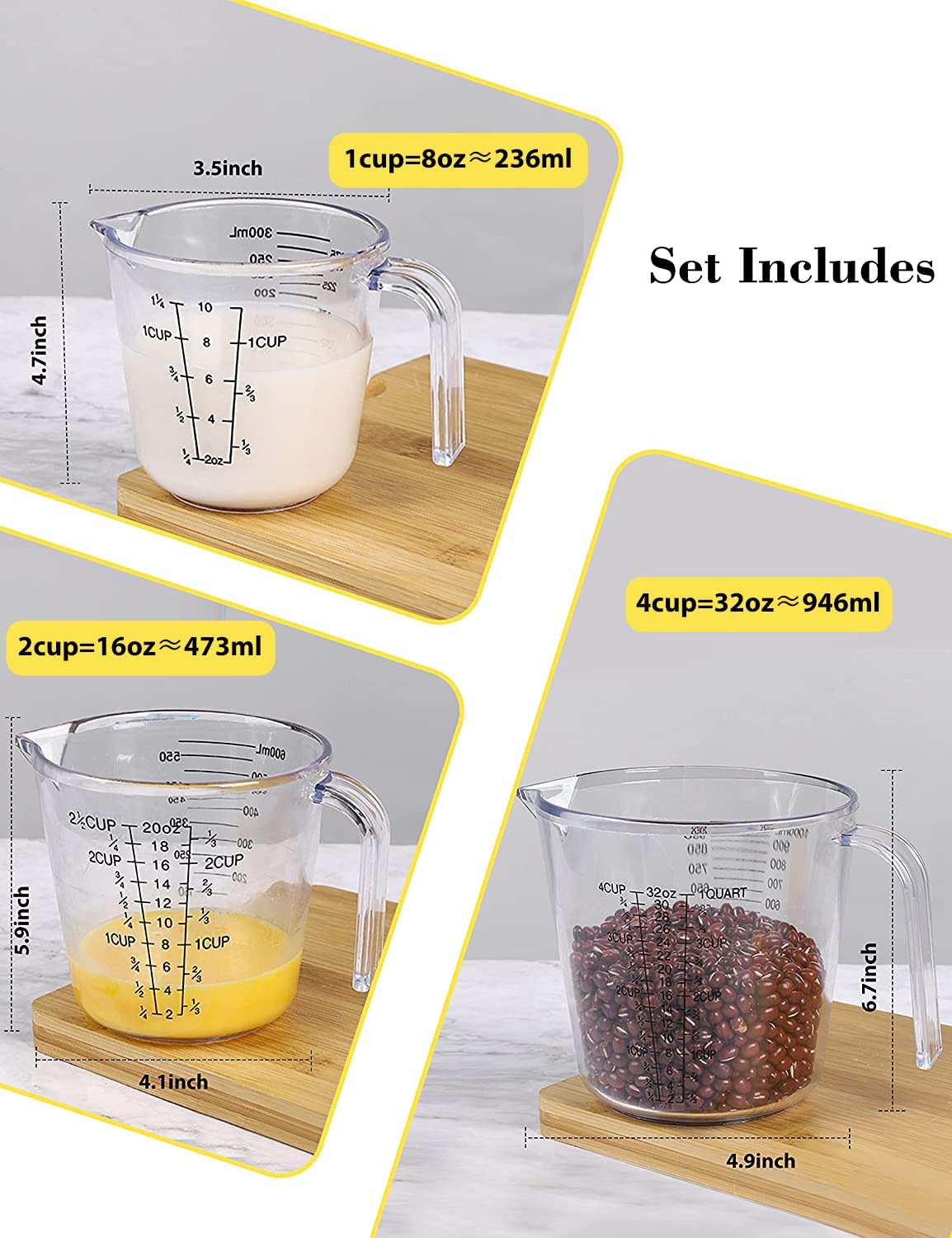 Clear spout-equipped measuring cups for easy liquid pouring by BINGBING