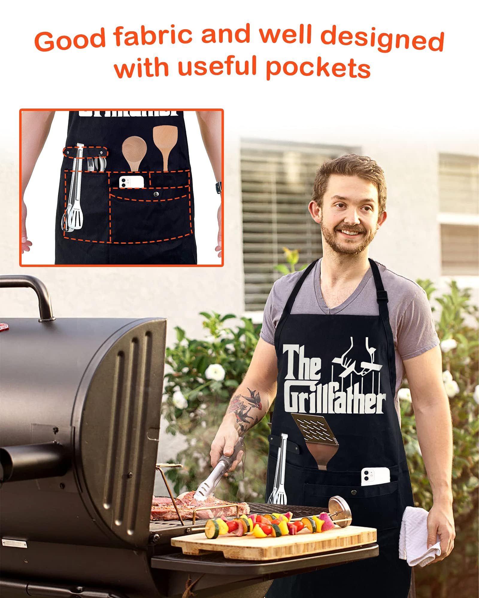 Binggle apron with adjustable neck strap fits different heights for comfortable cooking.