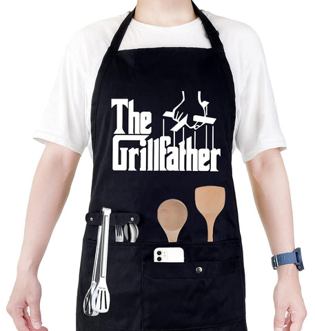 Binggle Funny Cooking Apron with pockets keeps utensils within reach during grilling.