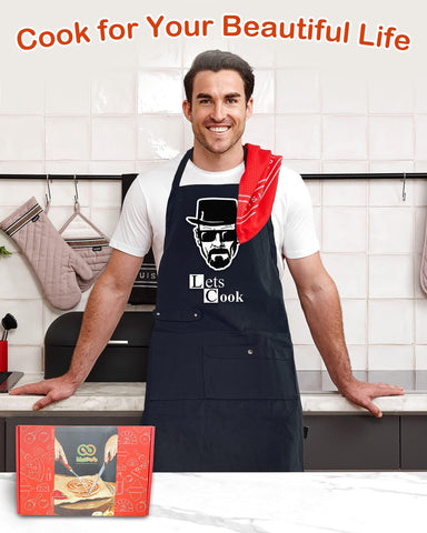 Binggle water-resistant cooking apron protects clothes from spills during grilling.