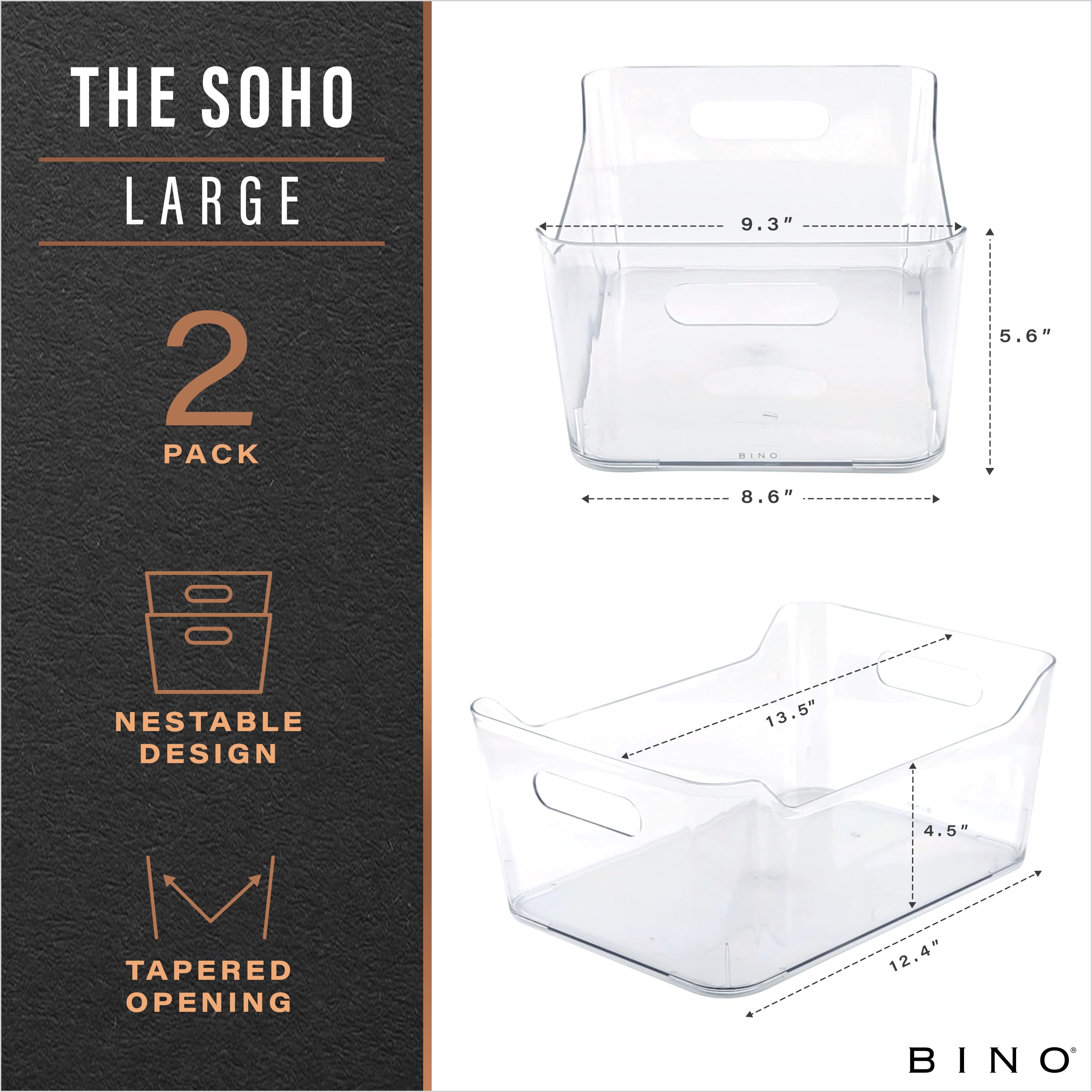 BINO clear open-top storage bin for quick access and tidy shelves