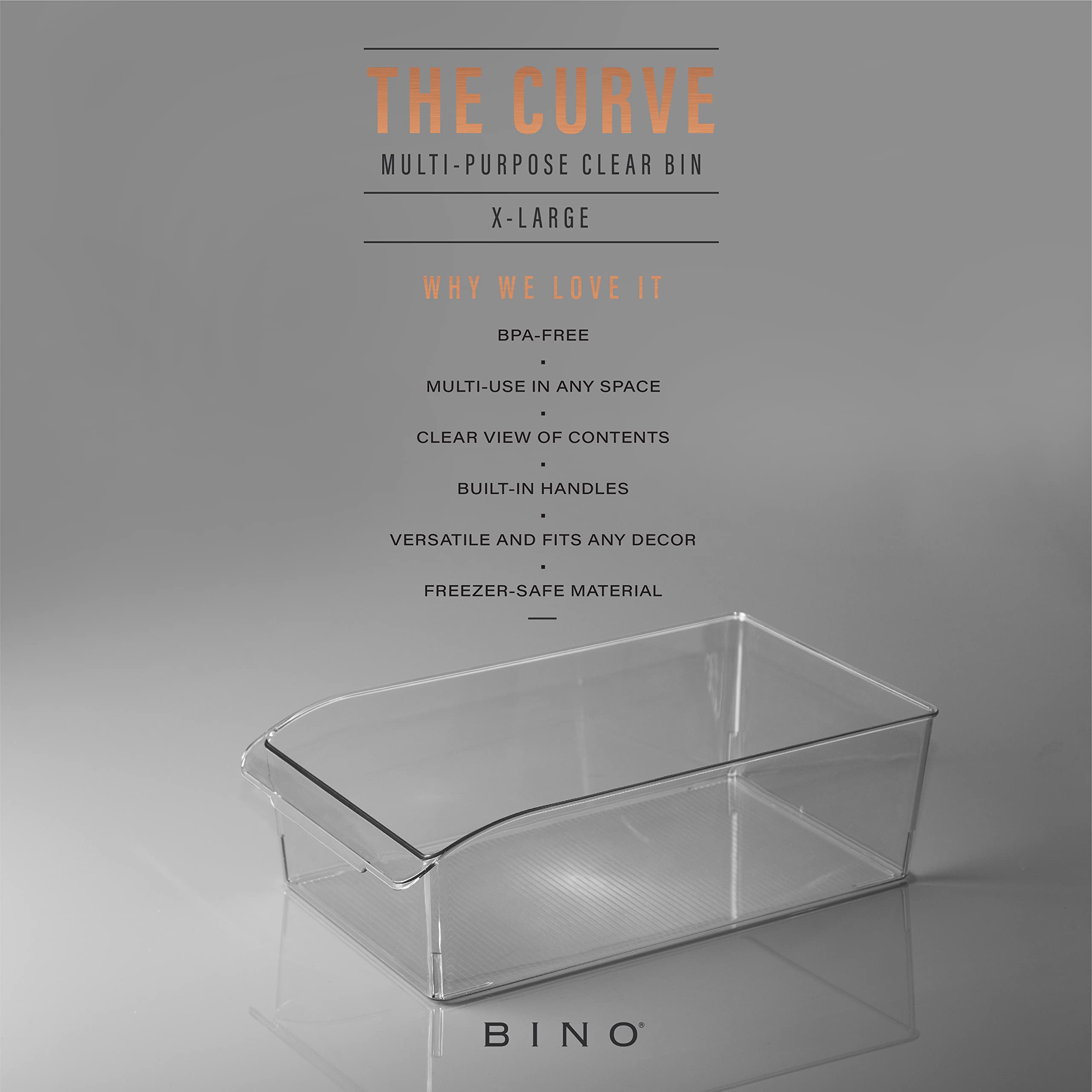 BINO clear plastic bin in fridge keeps contents visible at a glance.