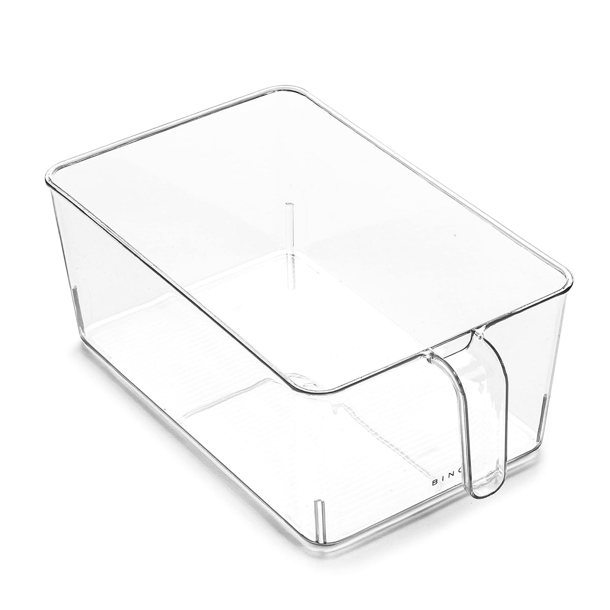 BINO clear storage organizer with built-in handles for easy fridge access.