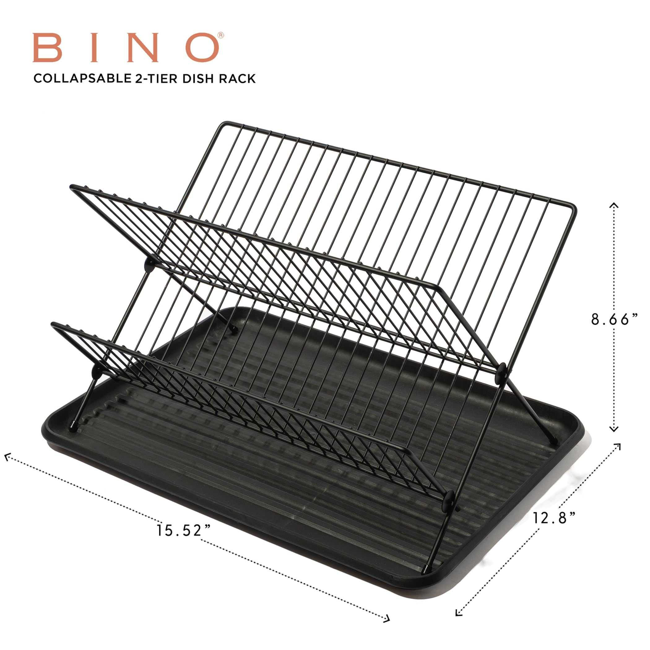 Countertop Collapsible Dish Rack BINO 2-Tier Collapsible Dish Rack with Tray – Matte Black ...