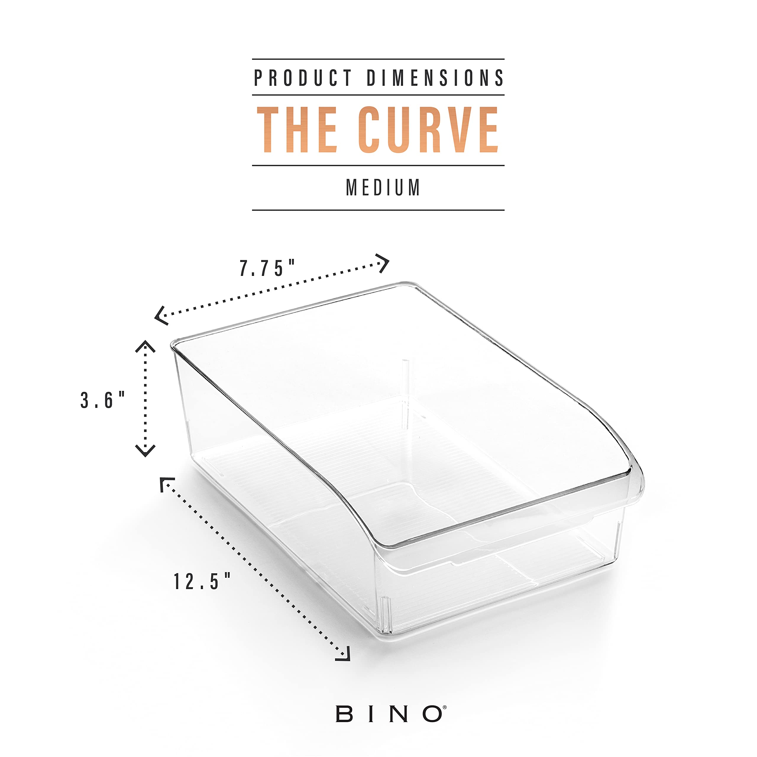 BINO Curve Collection fridge organizer bin keeps items visible.