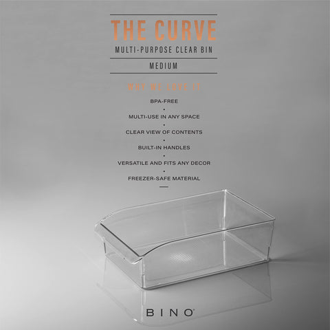 BINO Curve Collection clear bin stackable design saves shelf space.