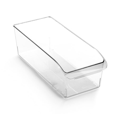 BINO Curve Large Bin pulled out for fridge organization with easy access.