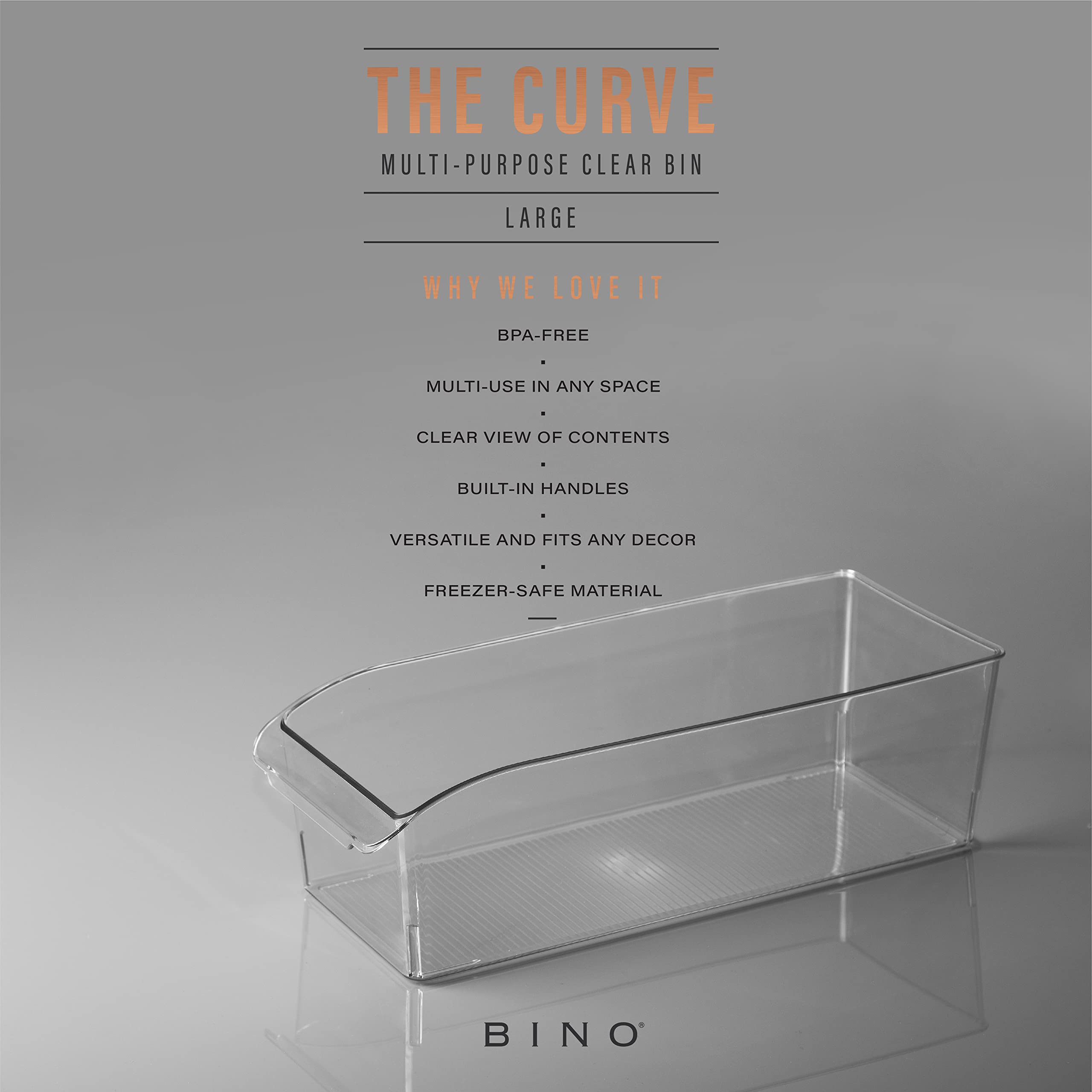 BINO Curve Large Bin provides transparent view for quick fridge contents check.