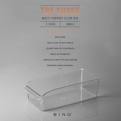 BINO Curve small bin on a shelf showing clear contents