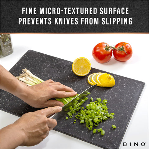 BINO cutting board stores flat or upright to save space