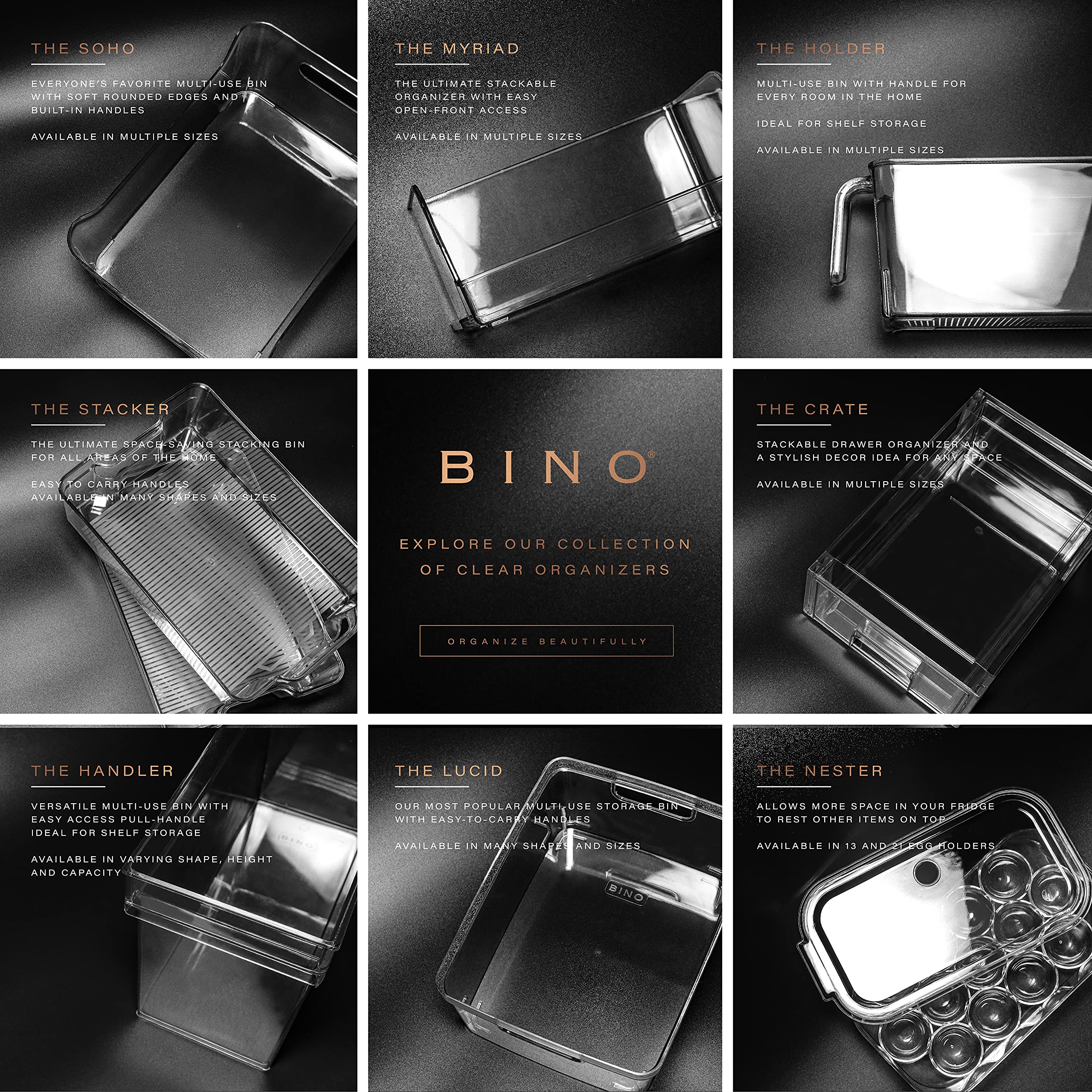 BINO Lodge shelf organizer bin features a low profile for tight spots.