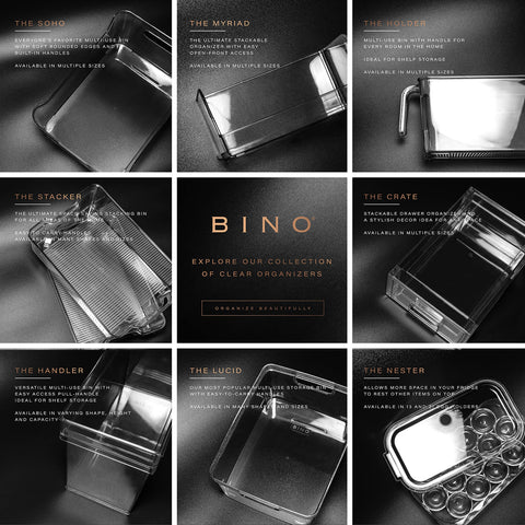 BINO Lodge shelf organizer bin features a low profile for tight spots.