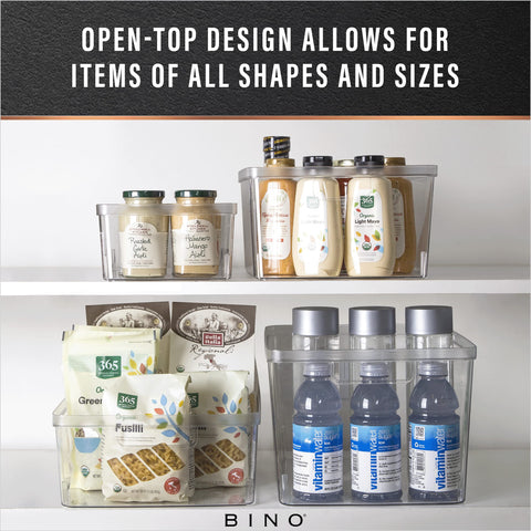 BINO Lucid Collection clear bin with built-in handles for easy lifting.