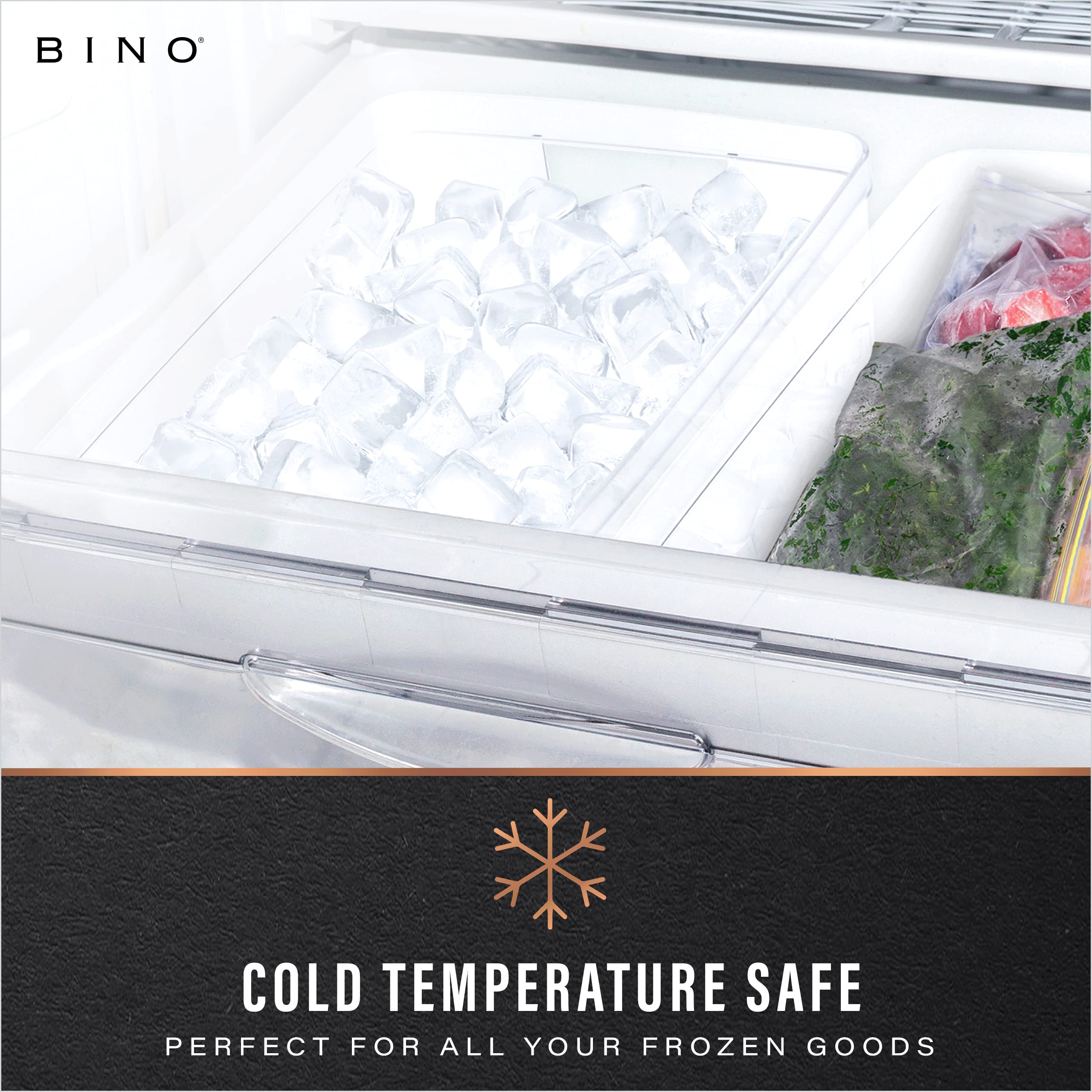 BINO Lucid Collection bin clear rounded corners for safer handling.