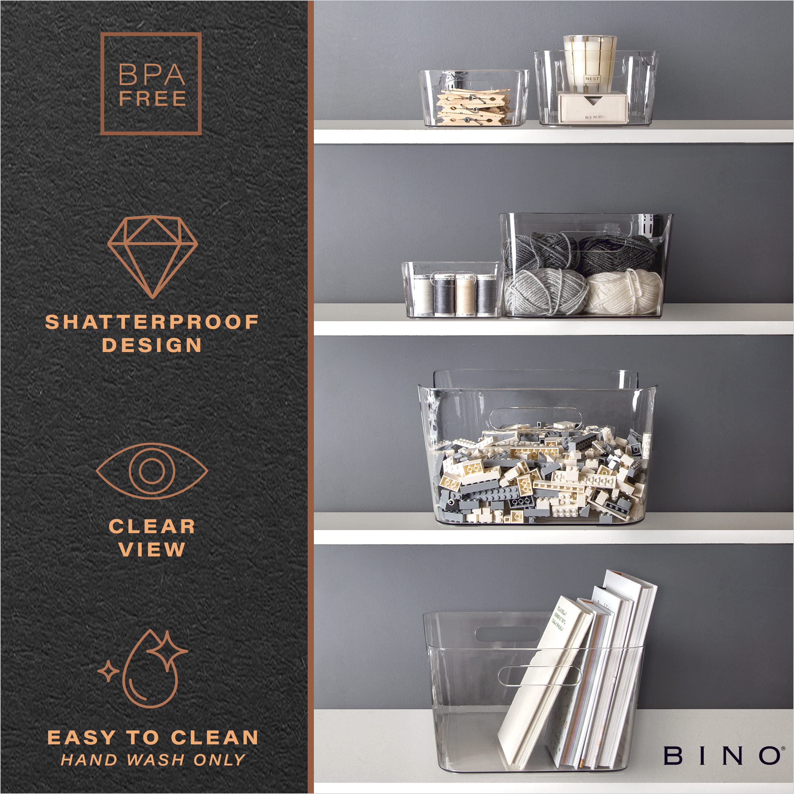 BINO minimalist design storage bin blends with modern cabinets