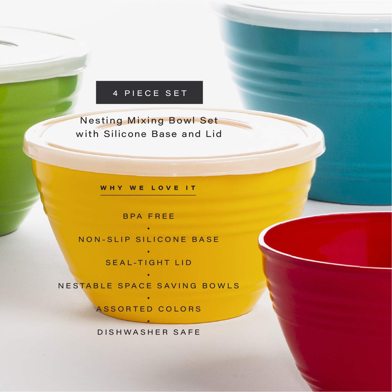 BINO mixing bowls with nesting design save valuable cabinet space.