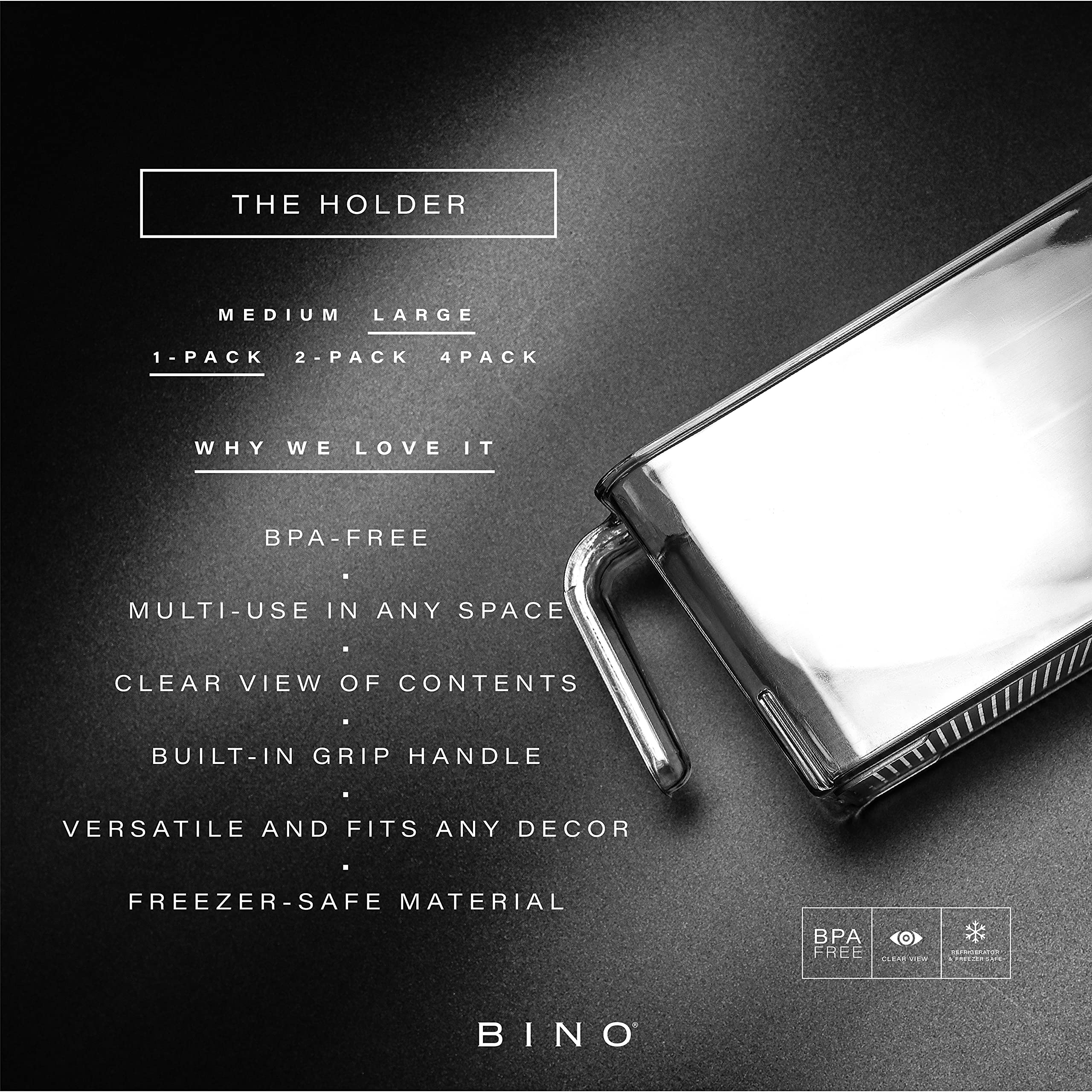 BINO nested storage bins save space when not in use.