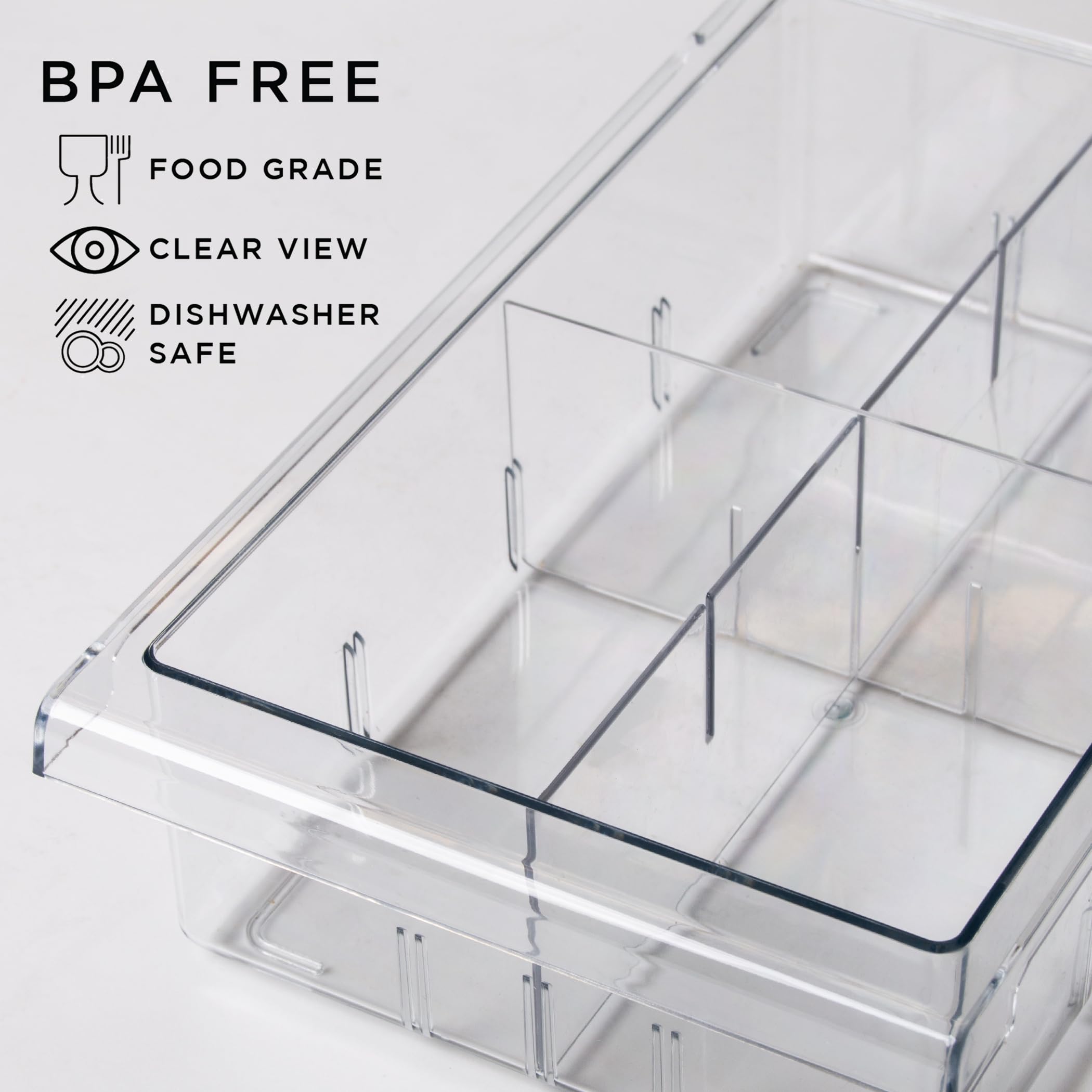 BINO pull-out fridge organizer installed in fridge with tool-free setup.