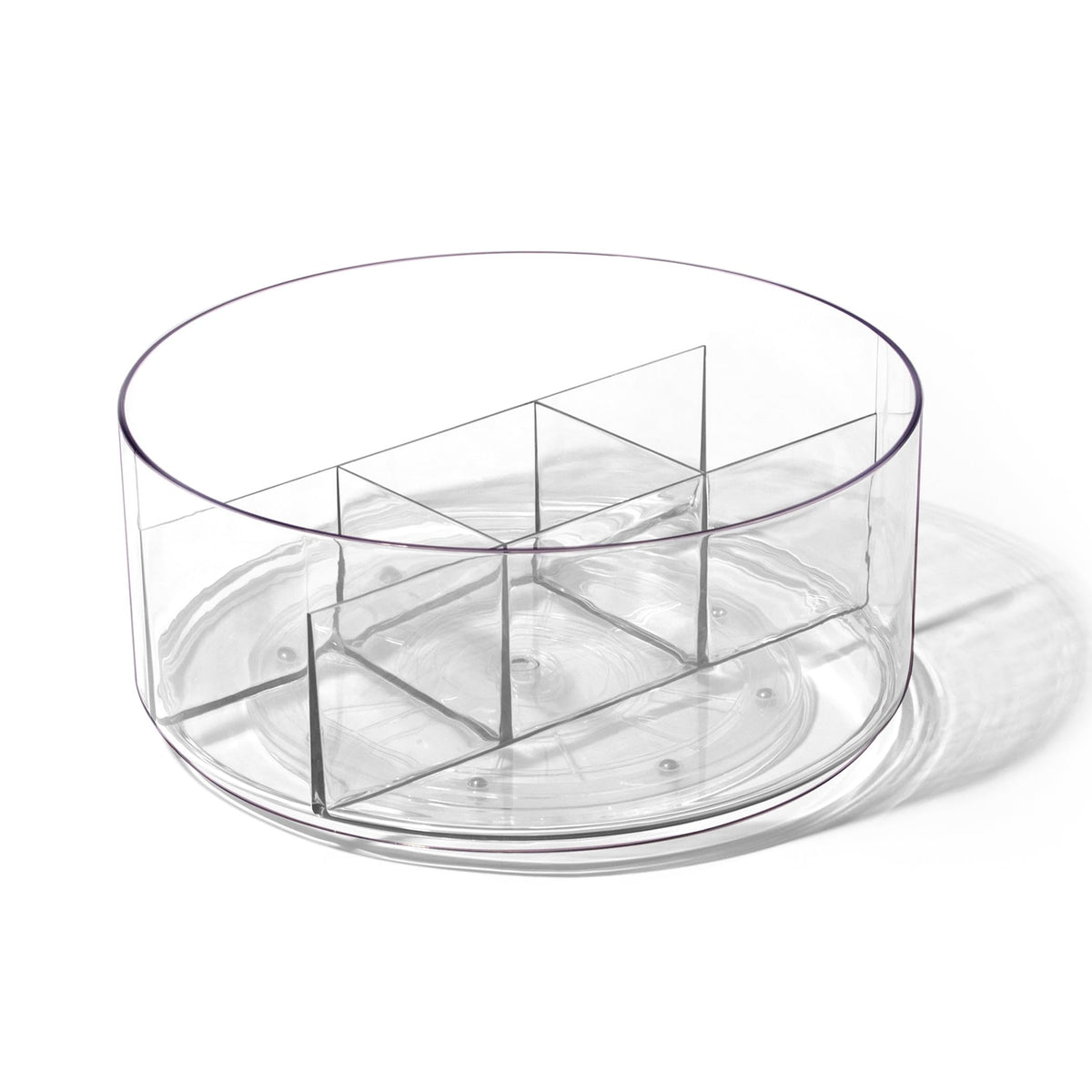 BINO round turntable with five compartments viewed on a counter, showing organized storage and accessibility