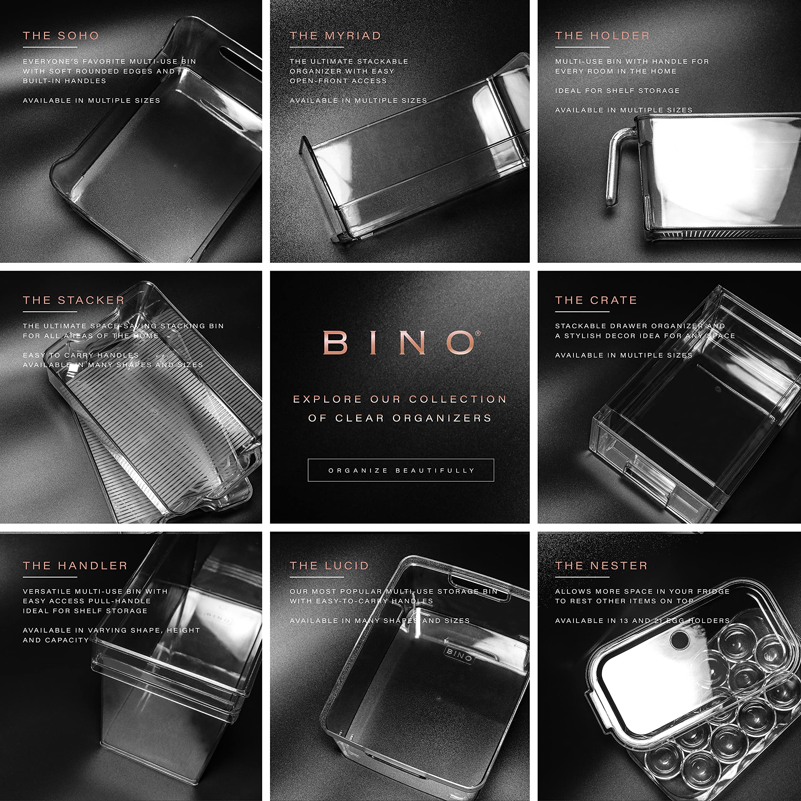 BINO rounded-edge storage bin supports safe, comfortable handling.