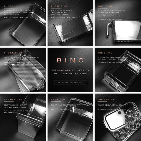 BINO rounded-edge storage bin supports safe, comfortable handling.