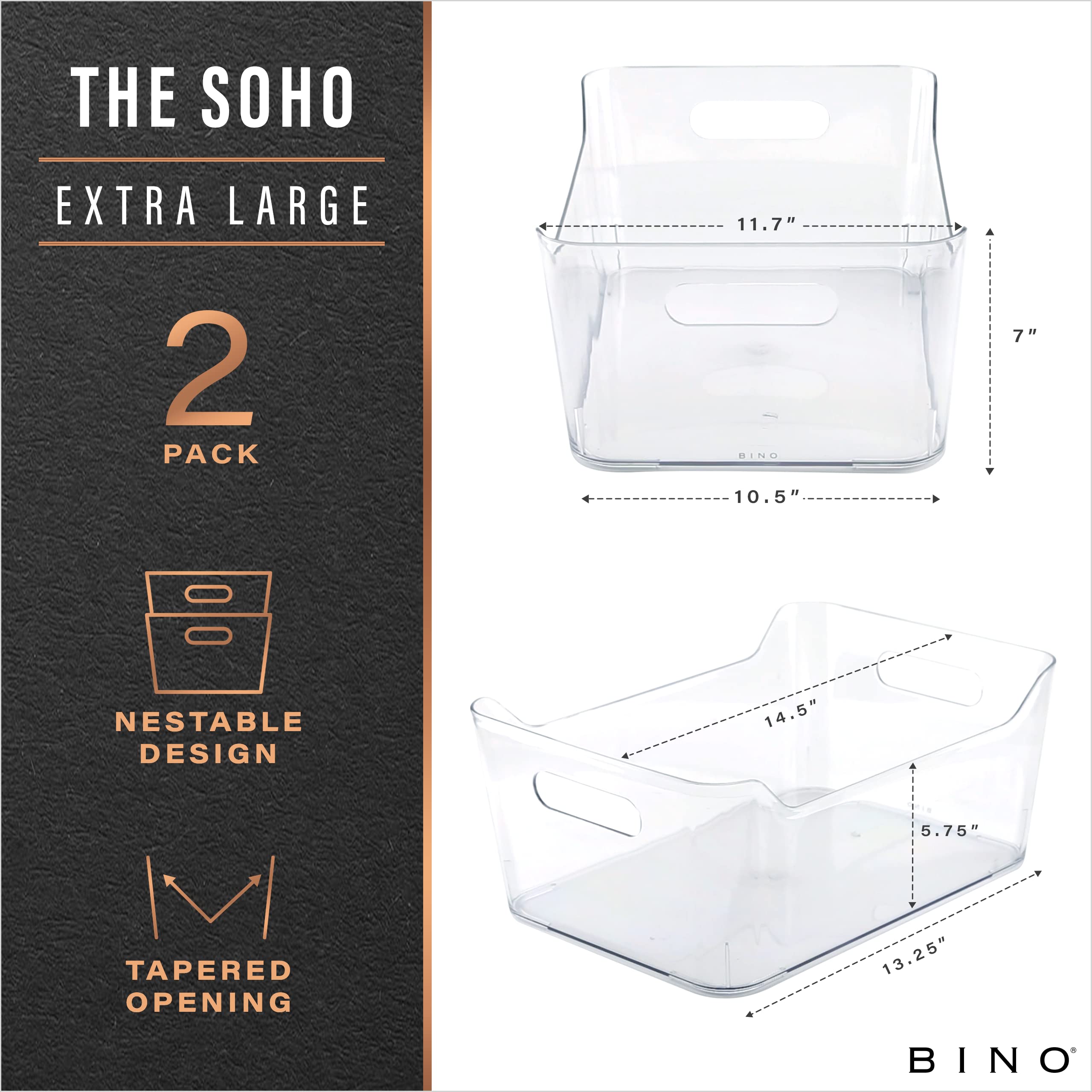 BINO X-Large clear bin with side handles for effortless lifting and moving.