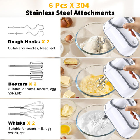 binROC whisk, beater, and dough hook attachments ready for mixing.