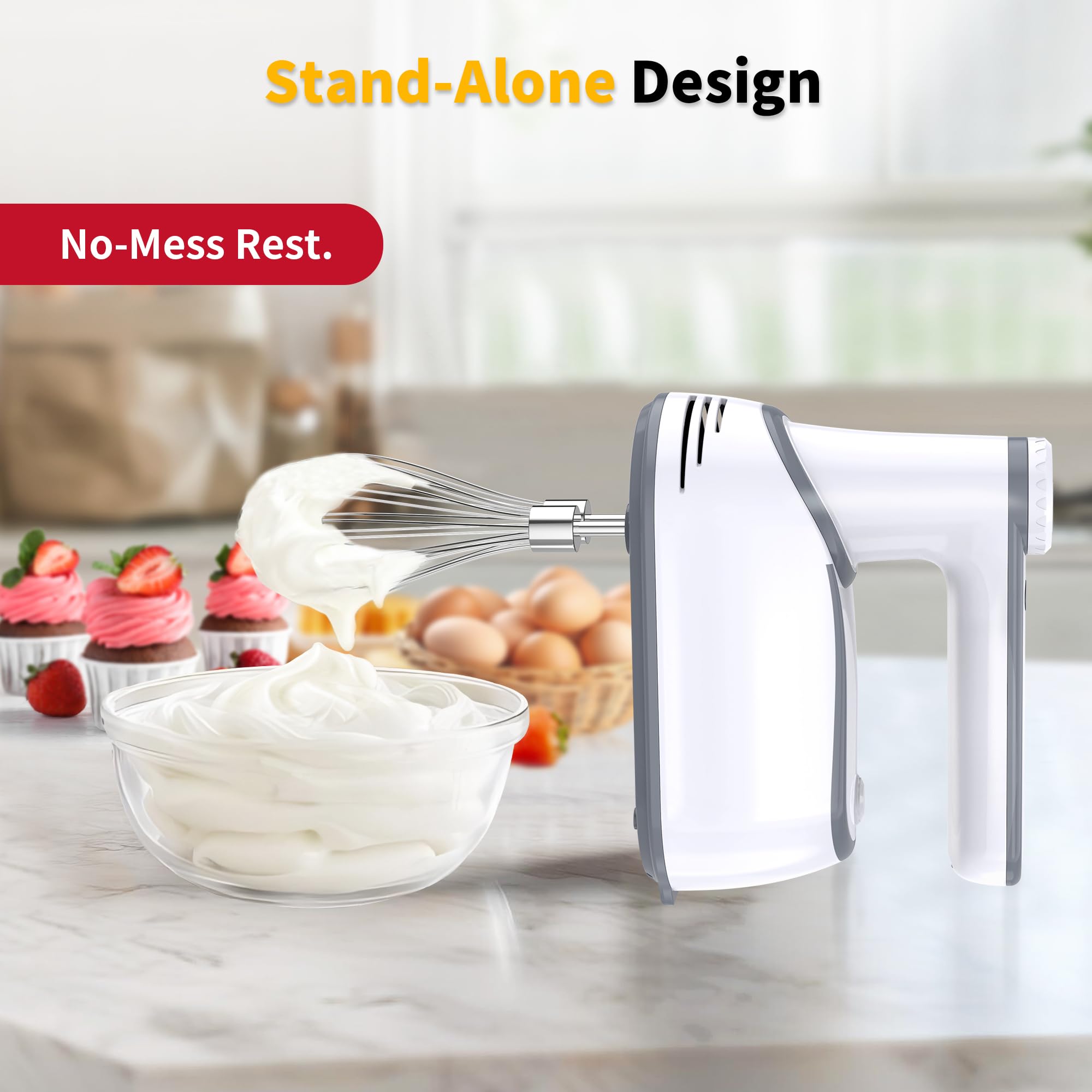 binROC USB-rechargeable cordless mixer for flexible, outlet-free operation.