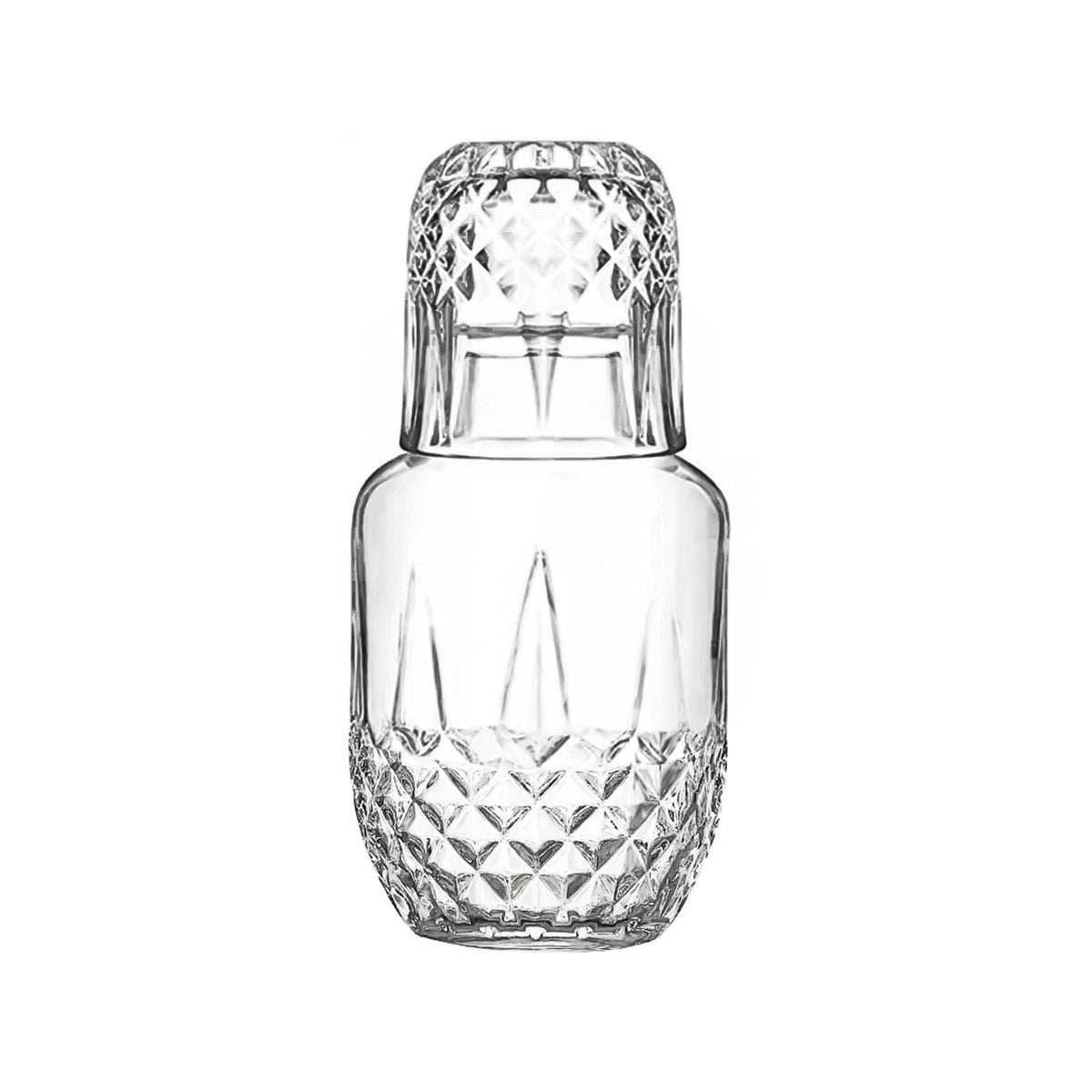 Binsakao bedside water carafe with glass on nightstand for easy hydration.
