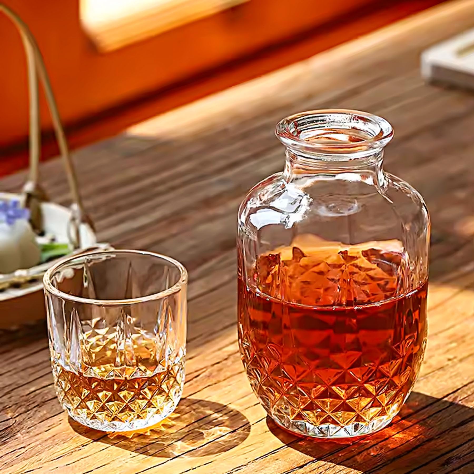 Binsakao mouthwash decanter in bathroom adds elegance and spill resistance.