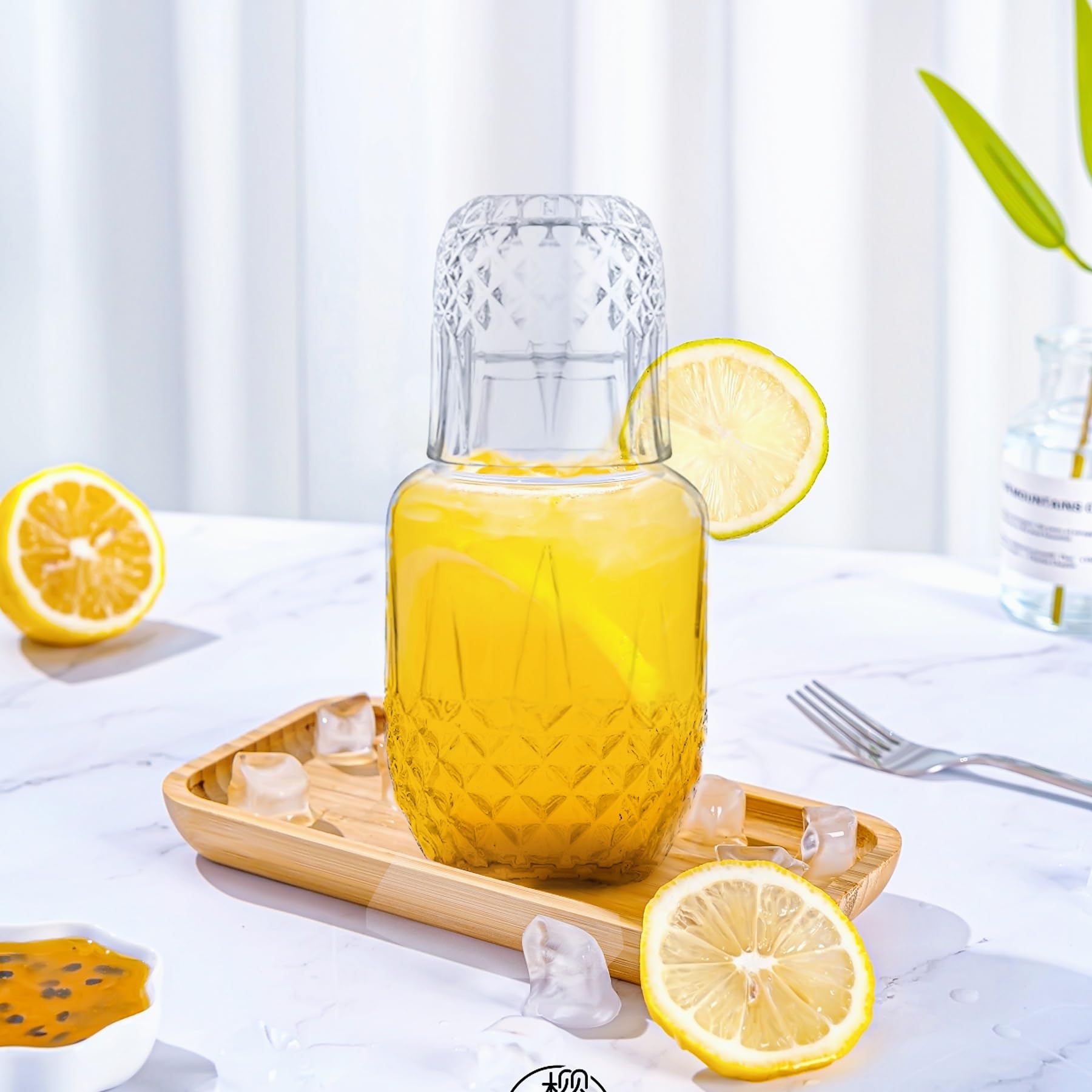 Binsakao nightstand with glass ready for late night hydration.