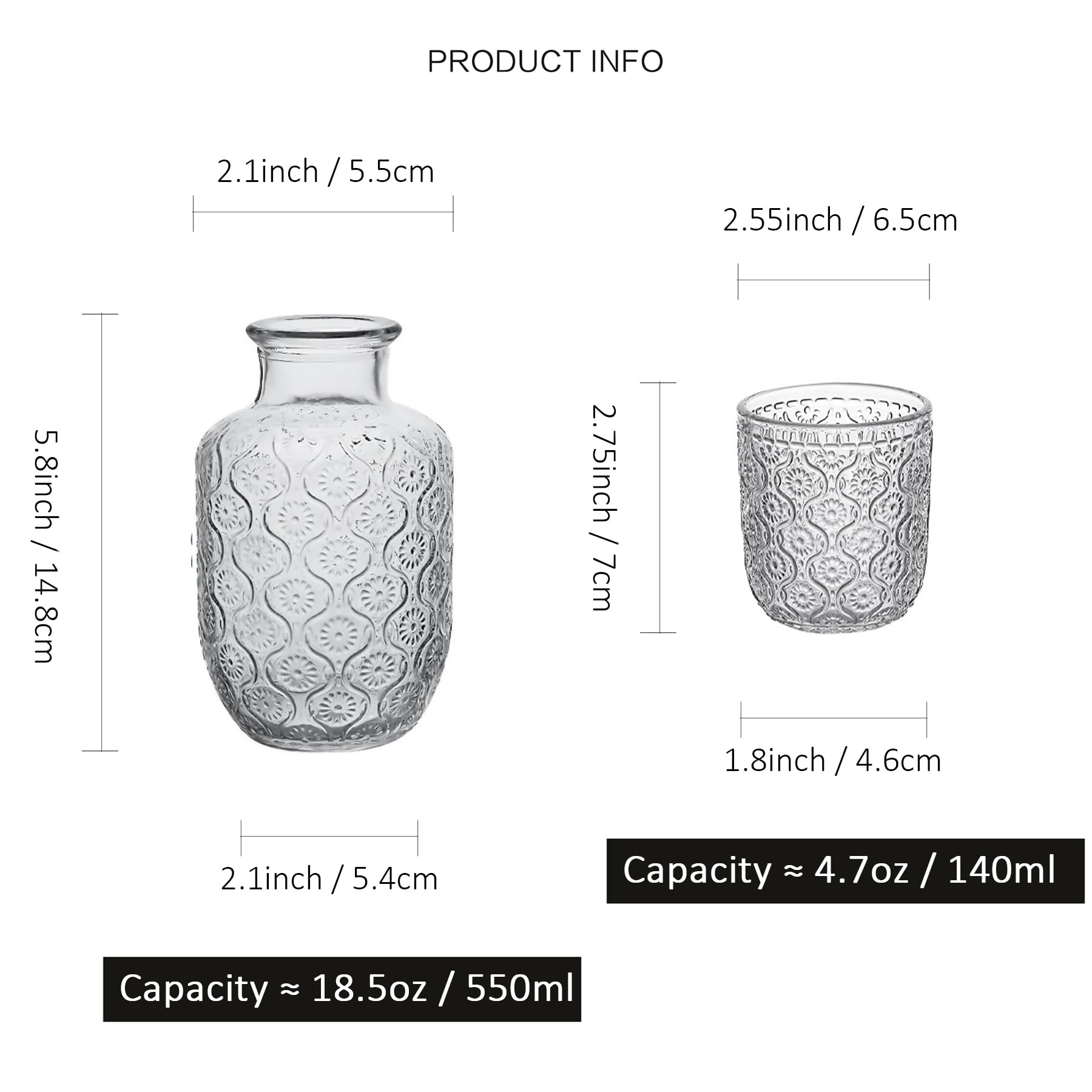 Binsakao vintage bedside glass set complements the carafe with an elegant matching silhouette.
