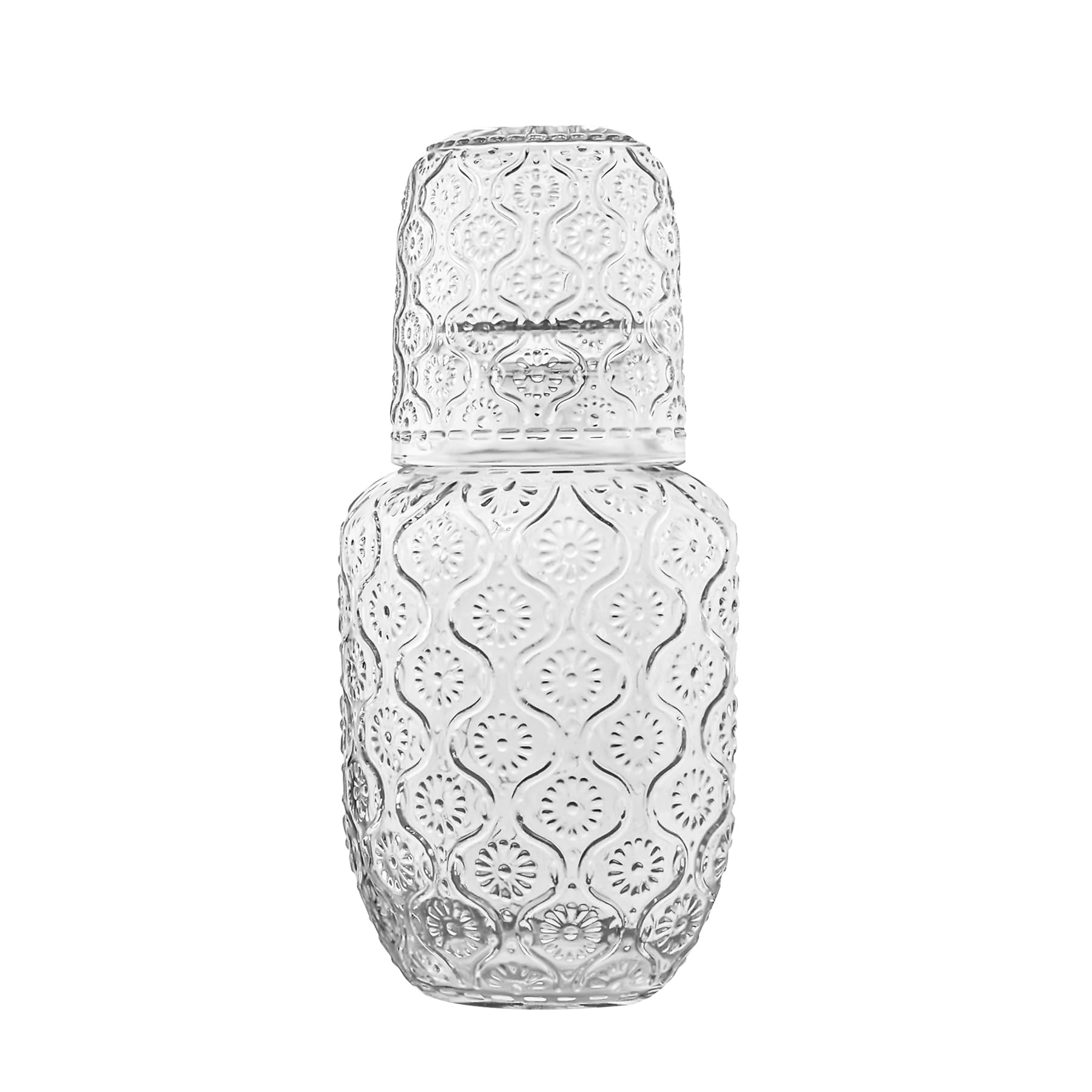Binsakao vintage bedside water carafe on nightstand for easy hydration at night.