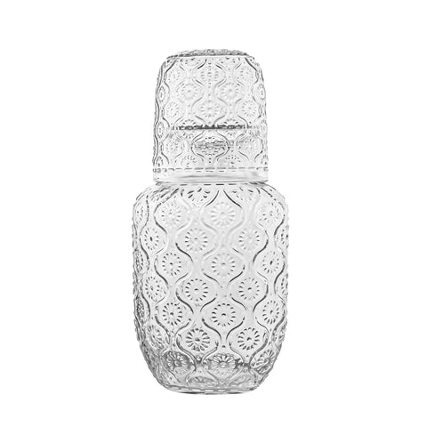 Binsakao vintage bedside water carafe on nightstand for easy hydration at night.