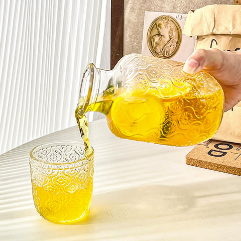 Binsakao water pitcher 18.5 oz ideal for a refreshing bedside sip.