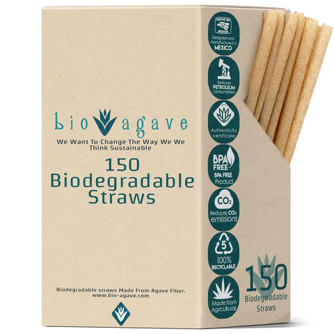 BIO AGAVE biodegradable straw box with 150 agave-fiber straws for daily use