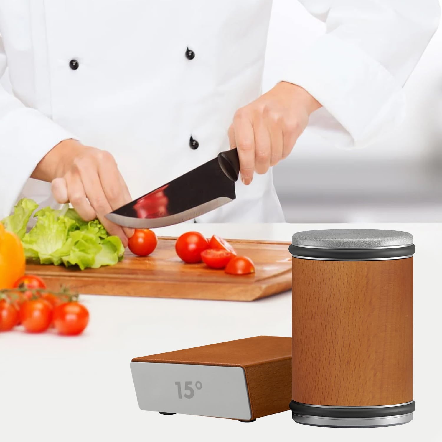 BIOBO rolling knife sharpener magnetic support stabilizes blades for precise sharpening.