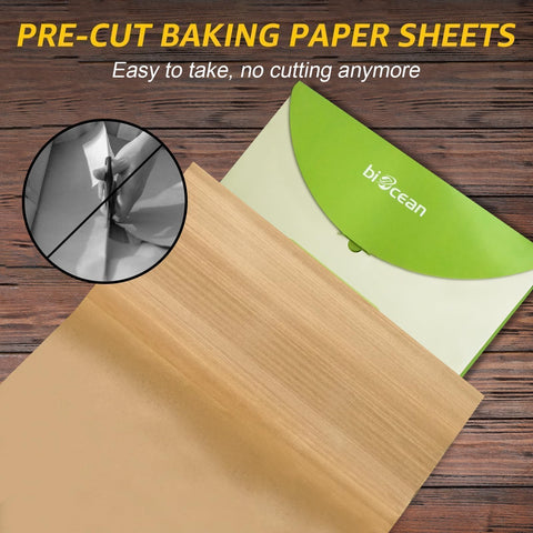 Biocean non-stick parchment sheets minimize sticking and ease cleanup