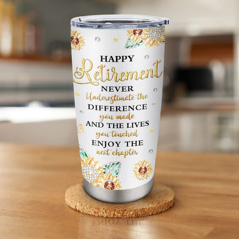 Biomlon retirement tumbler on the go supports hot or cold drinks.